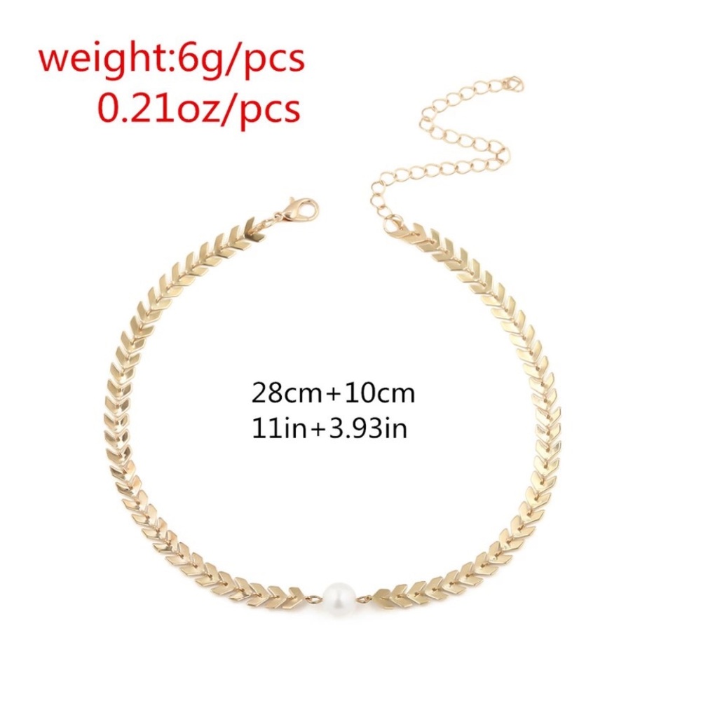 Pear Fishbone Choker Necklace (Gold Color) - Picture 3 of 5